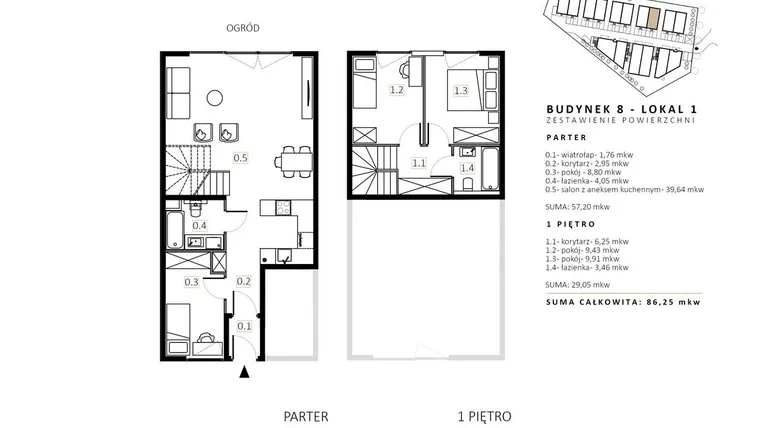 Rzut - Mieszkanie na sprzedaż 3 pokoje o powierzchni 85,22 m² - numer B8/M1 w Wille Estezja