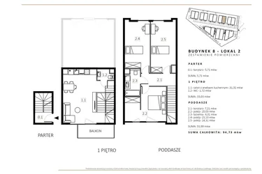 Rzut - Mieszkanie na sprzedaż 3 pokoje o powierzchni 96,1 m² - numer B8/M2 w Wille Estezja