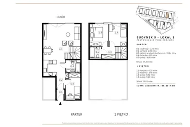 Rzut - Mieszkanie na sprzedaż 3 pokoje o powierzchni 85,22 m² - numer B9/M1 w Wille Estezja