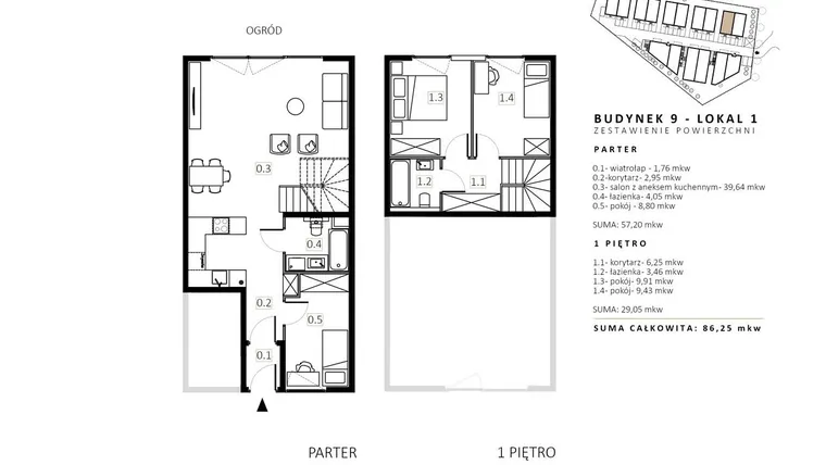 Rzut - Mieszkanie na sprzedaż 3 pokoje o powierzchni 85,22 m² - numer B9/M1 w Wille Estezja