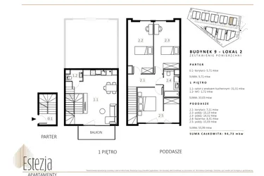 Rzut - Mieszkanie na sprzedaż 3 pokoje o powierzchni 96,1 m² - numer B9/M2 w Wille Estezja