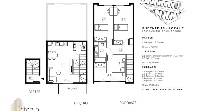 Rzut - Mieszkanie na sprzedaż 3 pokoje o powierzchni 96,1 m² - numer B10/M2 w Wille Estezja