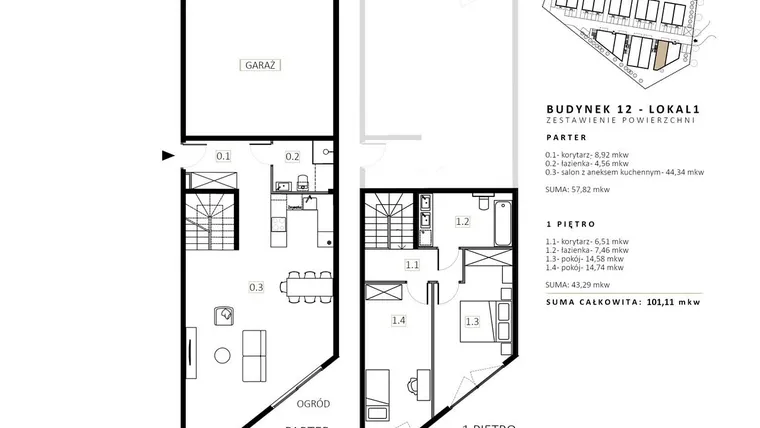 Rzut - Mieszkanie na sprzedaż 3 pokoje o powierzchni 101,11 m² - numer B12/M1 w Wille Estezja