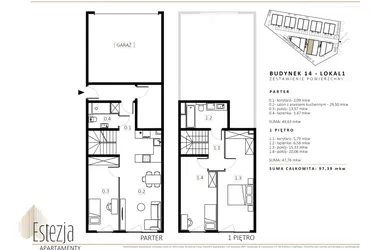 Rzut - Mieszkanie na sprzedaż 3 pokoje o powierzchni 97,3 m² - numer B14/M1 w Wille Estezja