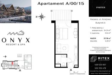 Rzut - Mieszkanie na sprzedaż 1 pokój o powierzchni 27,78 m² - numer 00.A15 w Onyx Resort & Spa