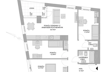 Rzut - Mieszkanie na sprzedaż 4 pokoje o powierzchni 81,56 m² - numer CP/R7/41 w Centralpark