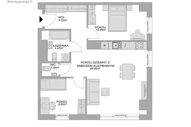 Rzut - Mieszkanie na sprzedaż 3 pokoje o powierzchni 64,95 m² - numer CP/R7/25 w Centralpark