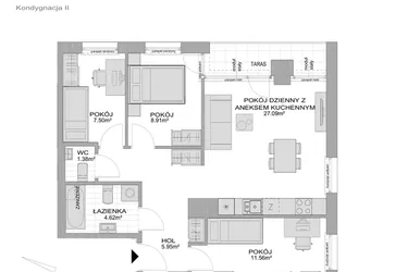 Rzut - Mieszkanie na sprzedaż 4 pokoje o powierzchni 67,01 m² - numer CP/R7/23 w Centralpark