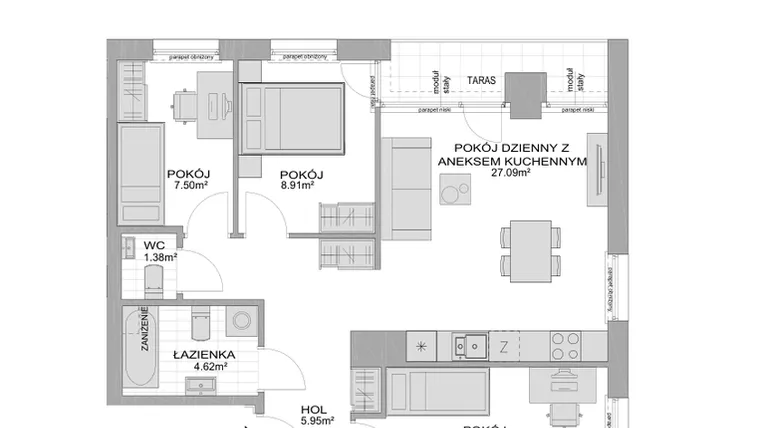 Rzut - Mieszkanie na sprzedaż 4 pokoje o powierzchni 67,01 m² - numer CP/R7/23 w Centralpark