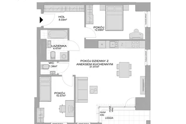 Rzut - Mieszkanie na sprzedaż 3 pokoje o powierzchni 69,01 m² - numer CP/R7/45 w Centralpark