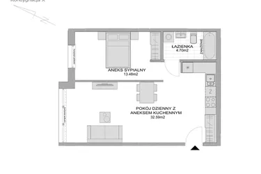 Rzut - Mieszkanie na sprzedaż 1 pokój o powierzchni 50,77 m² - numer CP/R7/109 w Centralpark