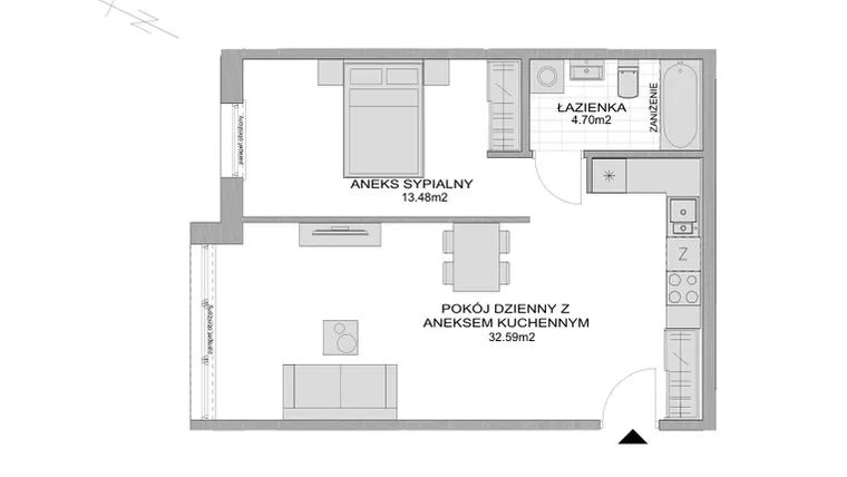 Rzut - Mieszkanie na sprzedaż 1 pokój o powierzchni 50,77 m² - numer CP/R7/109 w Centralpark