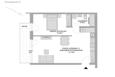 Rzut - Mieszkanie na sprzedaż 1 pokój o powierzchni 49,39 m² - numer CP/R7/39 w Centralpark
