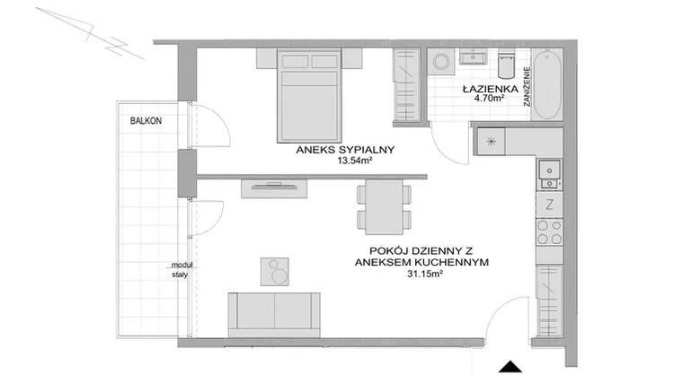 Rzut - Mieszkanie na sprzedaż 1 pokój o powierzchni 49,39 m² - numer CP/R7/39 w Centralpark