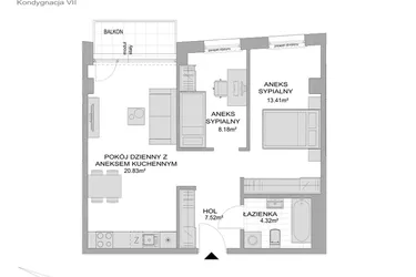 Rzut - Mieszkanie na sprzedaż 1 pokój o powierzchni 54,26 m² - numer CP/R7/72 w Centralpark