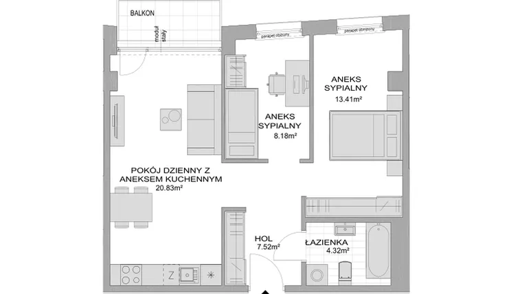 Rzut - Mieszkanie na sprzedaż 1 pokój o powierzchni 54,26 m² - numer CP/R7/72 w Centralpark