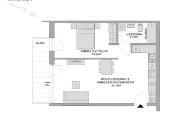Rzut - Mieszkanie na sprzedaż 1 pokój o powierzchni 49,38 m² - numer CP/R7/59 w Centralpark