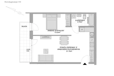 Rzut - Mieszkanie na sprzedaż 1 pokój o powierzchni 49,38 m² - numer CP/R7/79 w Centralpark
