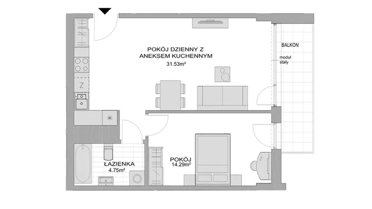 Rzut - Mieszkanie na sprzedaż 2 pokoje o powierzchni 50,57 m² - numer CP/R7/54 w Centralpark