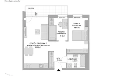 Rzut - Mieszkanie na sprzedaż 1 pokój o powierzchni 51,44 m² - numer CP/R7/42 w Centralpark