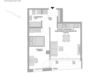 Rzut - Mieszkanie na sprzedaż 2 pokoje o powierzchni 43,23 m² - numer CP/R7/137 w Centralpark