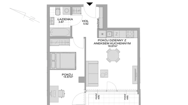 Rzut - Mieszkanie na sprzedaż 2 pokoje o powierzchni 43,23 m² - numer CP/R7/137 w Centralpark