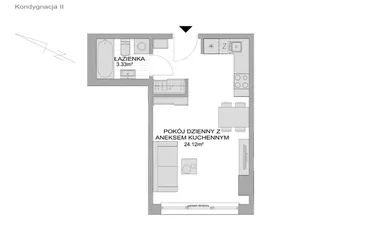 Rzut - Mieszkanie na sprzedaż 1 pokój o powierzchni 27,45 m² - numer CP/R7/26 w Centralpark