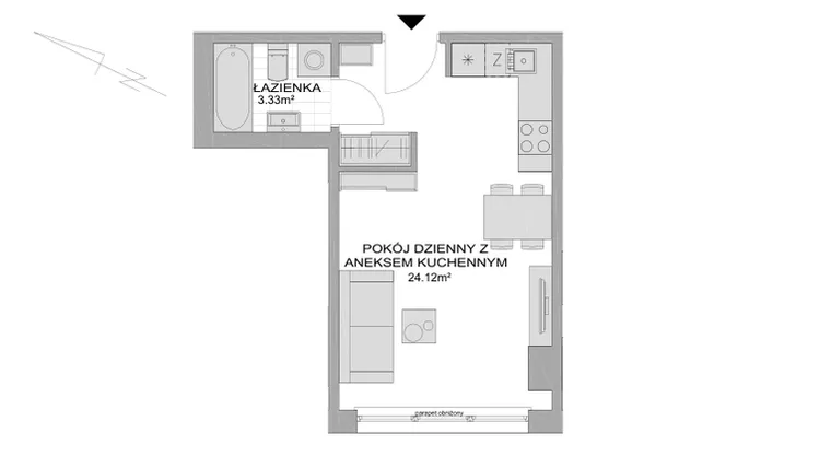 Rzut - Mieszkanie na sprzedaż 1 pokój o powierzchni 27,45 m² - numer CP/R7/26 w Centralpark