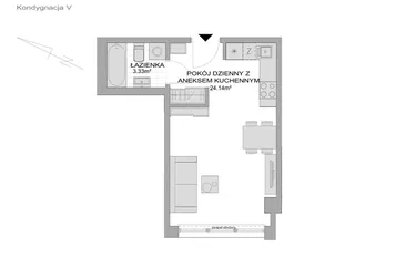 Rzut - Mieszkanie na sprzedaż 1 pokój o powierzchni 27,47 m² - numer CP/R7/56 w Centralpark