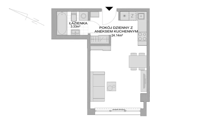 Rzut - Mieszkanie na sprzedaż 1 pokój o powierzchni 27,47 m² - numer CP/R7/56 w Centralpark