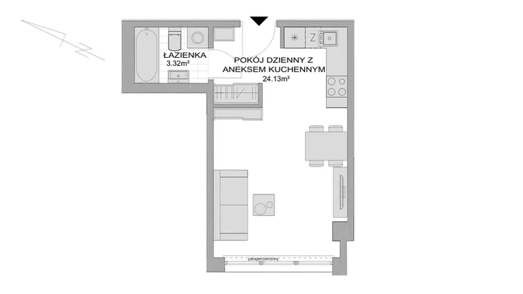 Rzut - Mieszkanie na sprzedaż 1 pokój o powierzchni 27,45 m² - numer CP/R7/66 w Centralpark