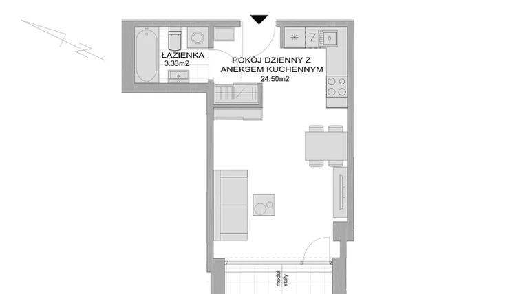 Rzut - Mieszkanie na sprzedaż 1 pokój o powierzchni 27,83 m² - numer CP/R7/106 w Centralpark