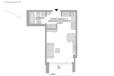 Rzut - Mieszkanie na sprzedaż 1 pokój o powierzchni 27,88 m² - numer CP/R7/126 w Centralpark