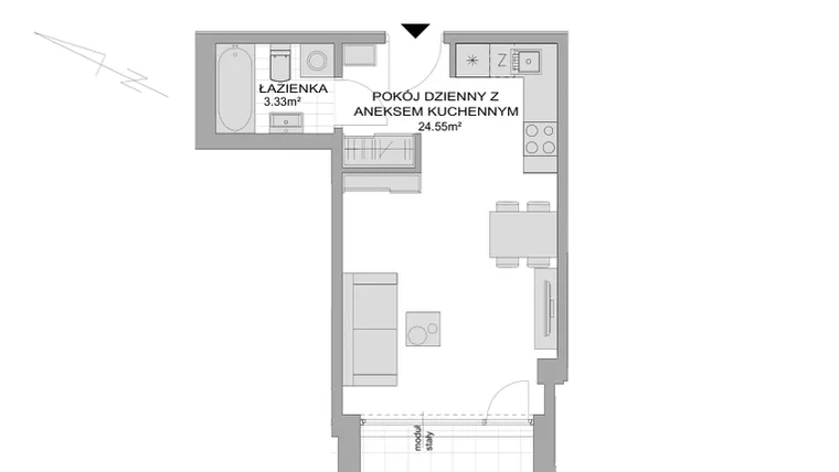 Rzut - Mieszkanie na sprzedaż 1 pokój o powierzchni 27,88 m² - numer CP/R7/146 w Centralpark