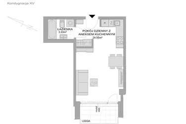 Rzut - Mieszkanie na sprzedaż 1 pokój o powierzchni 27,88 m² - numer CP/R7/156 w Centralpark