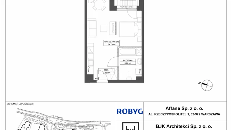 Rzut - Mieszkanie na sprzedaż 1 pokój o powierzchni 33,08 m² - numer A.1M03 w WENDY