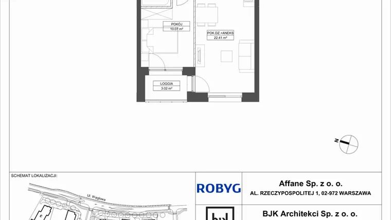 Rzut - Mieszkanie na sprzedaż 2 pokoje o powierzchni 40,7 m² - numer A.6M01 w WENDY