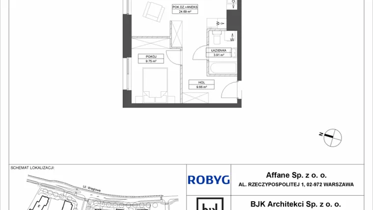 Rzut - Mieszkanie na sprzedaż 2 pokoje o powierzchni 48,01 m² - numer A.3M13 w WENDY