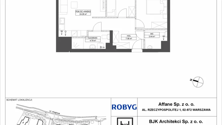 Rzut - Mieszkanie na sprzedaż 3 pokoje o powierzchni 61,01 m² - numer A.2M15 w WENDY