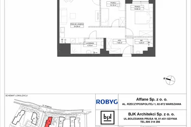Rzut - Mieszkanie na sprzedaż 3 pokoje o powierzchni 60,81 m² - numer A.3M15 w WENDY