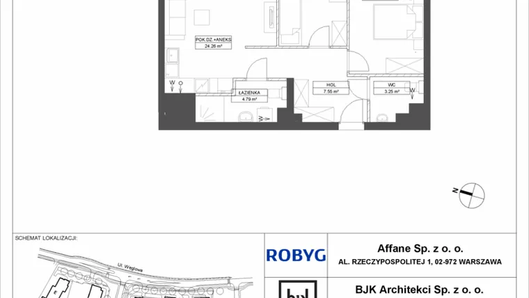 Rzut - Mieszkanie na sprzedaż 3 pokoje o powierzchni 60,81 m² - numer A.3M15 w WENDY