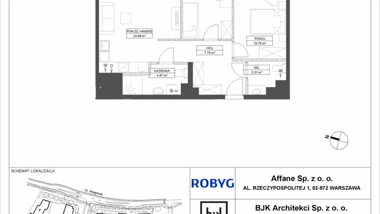 Rzut - Mieszkanie na sprzedaż 3 pokoje o powierzchni 62,14 m² - numer A.6M05 w WENDY