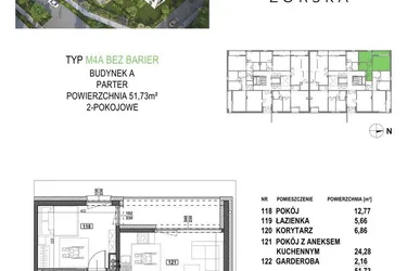 Rzut - Mieszkanie na sprzedaż 2 pokoje o powierzchni 51,73 m² - numer M4A.P1 w Apartamenty Żorska