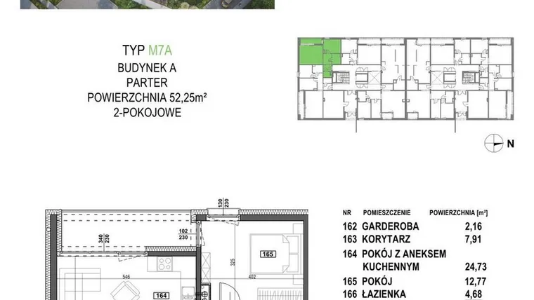 Rzut - Mieszkanie na sprzedaż 2 pokoje o powierzchni 52,25 m² - numer M7A.P1 w Apartamenty Żorska