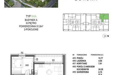 Rzut - Mieszkanie na sprzedaż 2 pokoje o powierzchni 51,8 m² - numer M4A.P4 w Apartamenty Żorska