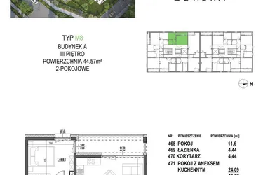 Rzut - Mieszkanie na sprzedaż 2 pokoje o powierzchni 44,57 m² - numer M8.P4 w Apartamenty Żorska
