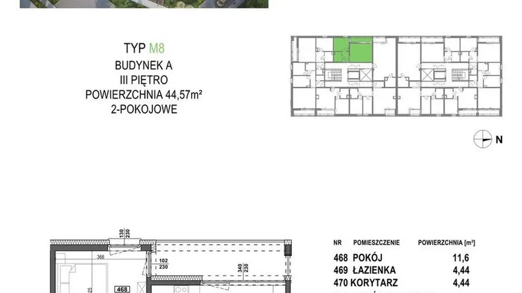 Rzut - Mieszkanie na sprzedaż 2 pokoje o powierzchni 44,57 m² - numer M8.P4 w Apartamenty Żorska