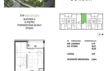 Rzut - Mieszkanie na sprzedaż 1 pokój o powierzchni 56,05 m² - numer M2A.P5 w Apartamenty Żorska