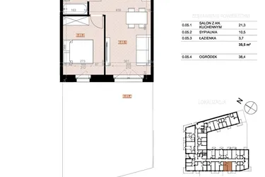 Rzut - Mieszkanie na sprzedaż 2 pokoje o powierzchni 35,5 m² - numer 05 w Szczecińska 20