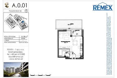 Rzut - Mieszkanie na sprzedaż 1 pokój o powierzchni 35,03 m² - numer A.0.01 w Osiedle BALTICA